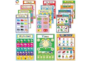 teytoy Educational Posters for Toddlers, 15 Pieces Preschool Alphabet Poster Laminated, Pre-K, Kindergarten, Daycares and Home School Teachers Learning Resource Teach Numbers Alphabet Colors