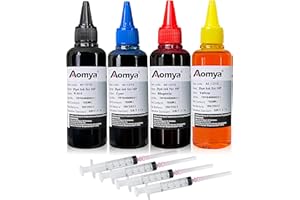 Aomya Refill Ink Kit 400ml für HP 61 60 62 63 950 951 564 920 901 Tintenpatronen für nachfüllbare Tintenpatronen oder CIS CISS System 4 Farbenset BCMY mit 4 Spritzen