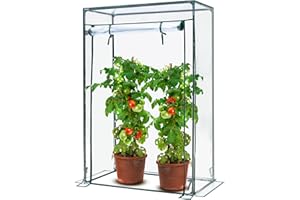 KANWOD RELY ON QUALITY KANWOD Szklarnia ogrodowa z rozwijanymi drzwiami – szklarnia foliowa na pomidory, odporna na zimę, na balkon, taras, do ogrodu, łatwy montaż, przezroczysta, 150 x 100 x 50 cm