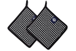 ‎ENCASA XO Encasa XO 21 cm Ofen-Mikrowellen-Topflappen (2er-Set) zum Kochen und Backen in der Küche - hitzebeständig, Schutz der Hände vor heißen Gerätschaften - Metzger prüft schwarz