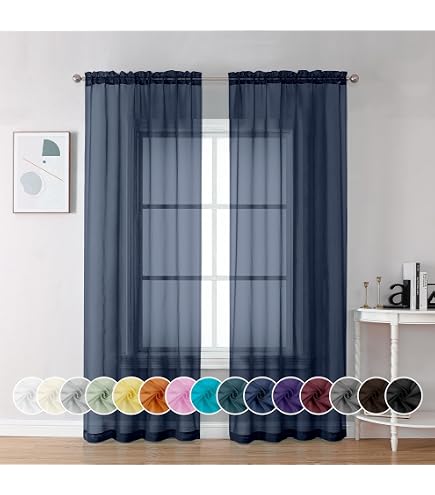Lot De 2 Rideaux Voilages Unis Bleu Marine - 134x240 Cm - Œillets 4cm - Translucide Pour Salon, Chambre, Cuisine - 2