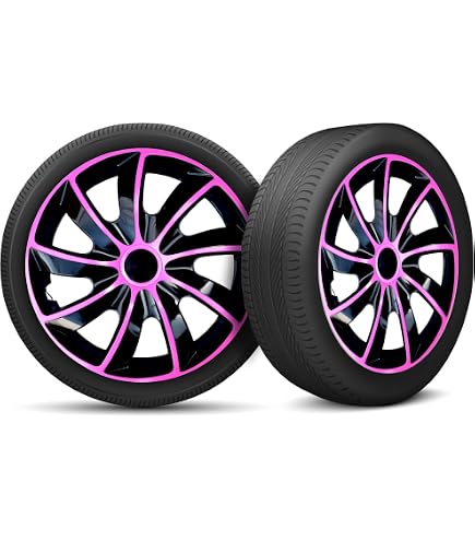 Lot De 4 Enjoliveurs STIG Extra Noir/Rose 15 Pouces Pour Voiture - Style Sportif