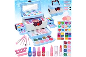 Chennyfun Kinder Schminkkoffer Mädchen Spielzeug, Kinderschminke Set Mädchen,Ungiftiges & Waschbares Kinderschminke Geschenk Set,Schminkkoffer Mädchen Rollenspiel Spielzeug ab 3 Jahren(Blau und weiß)
