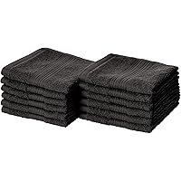 AmazonBasics Fade-Resistant Cotton Face Towel - 500 GSM - Pack of 12,(12 x 12 inches) Black