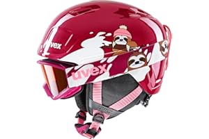 uvex heyya set, casco de esquí infantil con gafas ligero, ajuste de talla individualizado, con mejora del contraste, berry, white sloth, 46-50 cm