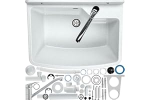 GOSPO Fregadero con grifo de pie, lavabo 61 cm x 44 cm x 23,5 cm, lavabo con rebosadero y sifón, incluye accesorios, color blanco