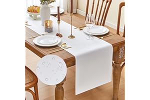 MAIBAOTA White Waterproof Coffee Table Runner Long Table Runners for Dining Table Kitchen Decorations Christmas Wedding Birthday Party Farmhouse Rustic Decor 40 x 240 cm (16 x 95")