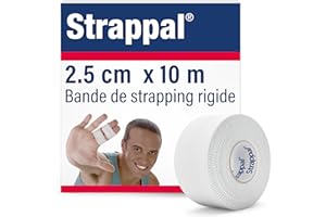 Strappal – Bande de strapping rigide pour le traitement et la prévention des blessures sportives – Adhérence élevée à la peau – Sans latex – 2,5 cm x 10 m, blanc, 1 rouleau