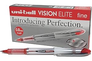 Penna rollerball medie UB-200 Vision Elite, inchiostro rosso Uni-ball Super Ink, a prova di manomissione, sfera da 0,8 mm, scatola da 12 pezzi