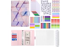 TENXSNUG 30Pcs Raccoglitore Soldi in Pelle, Raccoglitore ad Anelli A6 6 con 8 Tasche per Buste Economiche, 12 Fogli Budget Spese, 9 Etichette Adesive e 1 Righello per Risparmi, Rosa 2