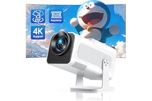 Proyector 4K Soporte, Mini Proyector Portatil 24000 Lúmenes Full HD 1080P Nativo, TOPTRO Giratorio de 270° Proyector Cine en Casa Auto Keystone, Mini Proyector para TV Stick Movil WiFi Bluetooth