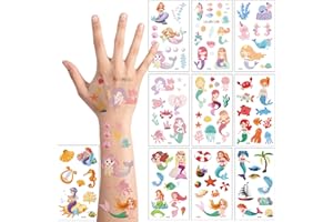 AEYAKA Tatuajes Temporales, Tatuajes falsos Temporales Niños Niñas, 10 Hojas Unicornio y Sirena Dibujos Animados Falso Pegatinas de Tatuaje Temporales para Niños Regalos de Fiesta Cumpleaños