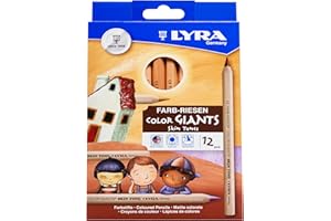 LYRA Color Giants, lápices de colores de madera, hexagonales, Jumbo, naturales, mina de 6,3 mm, caja de cartón, 12 colores surtidos