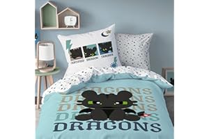 MTOnlinehandel Dragons Bed Linen 135 x 200 cm + 80 x 80 cm - Toothless Children's Bed Linen - 100% Cotton - Reversible Motif - Boys Bedding Set - Zip - Gift Idea Toothless Night Fury