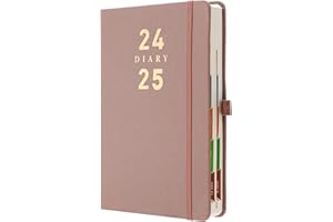 Mljtoyo Academic Diary 2024 2025,Daily Organizer Planner 2024 25 Page A Day,Hardcover,Pen Holder, Rose Gold