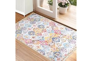 XSIVOD 60x90cm Vintage Area Rugs for Entryway, Small Non-slip Boho Distressed Throw Bedside Rug Bathroom Door Mat, Luxury Soft Low Pile Washable Carpet for Livingroom Laundry Bedroom, Flowers Sea
