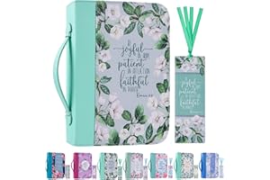 Faithful Hers Bible Cover Case for Women with a Matched Bookmark Floral PU Leather Bible Cover Bag with Pockets and Zipper for Standard and Large Size Study Bible 11''x8.2''x2.4'' (Green Lily)