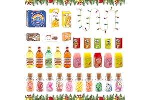 Lets Joy Accessori in Miniatura, 32 Pezzi Cibo e Bevande Miniatura, Giochi d'imitazione e Accessori, Mini Cucina Natale Decorazioni, Accessori in Miniatura per Casa Delle Bambole 1/12