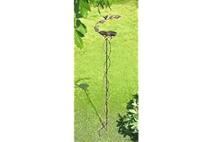 ‎DEKOLEIDENSCHAFT Gartenstecker Vogeltränke aus Metall, braun, Vogelbad stehend in edlem Design, Dekostecker, Wasserschale zum Stecken, Garten-Deko für Draußen