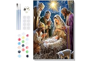 Lxmsja Paint by Numbers Nativity Scene for Adults Beginners with Frame, Christmas Painting by Numbers on Canvas, Diy Acrylic Painting Kit Art and Crafts for Home Wall Decor, 8x12inch