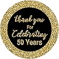 50th Birthday Thank You Stickers, Black and Gold 50th Birthday Favors, 50th Birthday Stickers, Anniversary Party Decorations, 1.75 Inch Round Circle Label Stickers, Pack of 50.