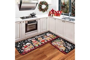 Aurblyn Christmas Kitchen Rugs Set of 2 Plush Velvet Mats Xmas Floor Decor for Holiday Home Non Slip Kitchen Bathroom Rugs 40x60+40x115cm (Gingerbread Man)