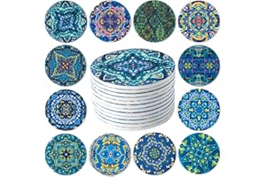 STARUBY 12 Pcs Felt Coasters, Coasters for Drinks, Absorbent Coasters for Coffee Table, for Kitchen Dining Room Decoration 10cm Round Beach Pattern