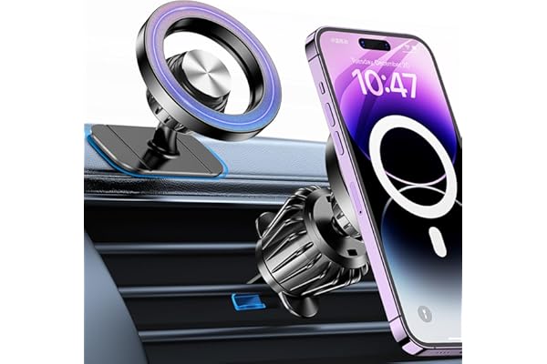 Coolpow Support Telephone Voiture Magsafe【Super Aimants】 Porte Téléphone Voiture Aimanté【360°Rotation】Aimant Telephone Voiture GPS Accessoire Voiture Interieur pour iPhone 17 Pro Max 16 15 14 13, Noir