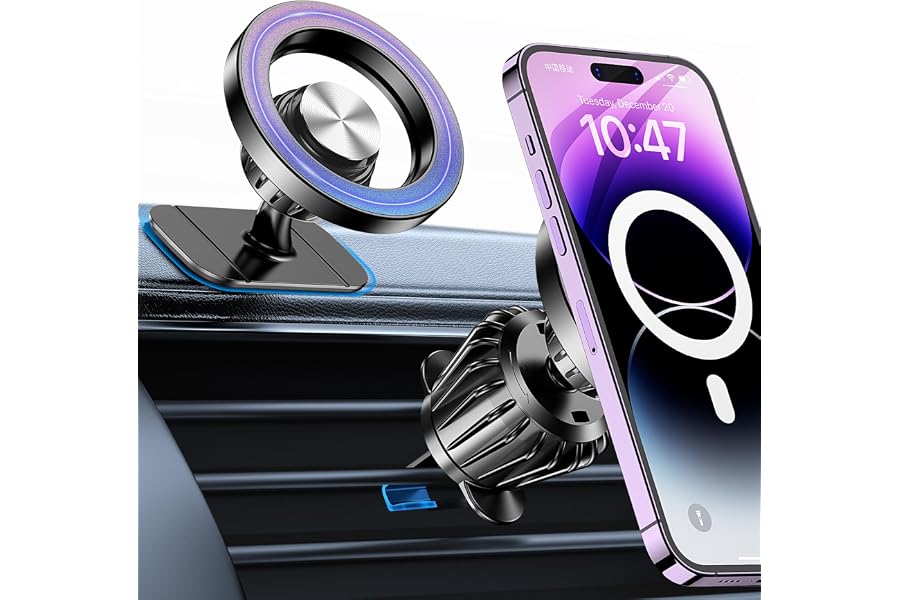 Coolpow Soporte Movil Coche Magsafe [Super imanes] Suporte Telemovel Carro | Soporte Magnetico Movil Coche [360° Rotació
