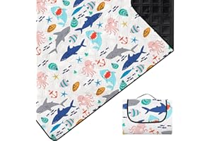 Outplea Grande coperta da picnic con squali marini, impermeabile, 200x200 cm, per esterni, portatile, compatto, erba, accessori da campeggio per spiaggia, viaggi, sabbia, colore: sabbia