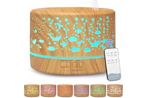 Hianjoo Aroma Diffuser 700ml Luftbefeuchter mit Timer, Ultraschall Aromatherapie Diffusor LED mit 7 Farben für Büro,Yoga,Spa,Schlafzimmer - Helles Holz