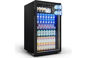 TRIUMPHKEY 93L Getränkekühlschrank,Mini-Kühlschrank für 140 Dosen, mit Glastür kleiner Kühlschrank,LED | 3 Verstellbare Ablageböden für Soda/Bier/Wein | Perfekt für Homebar, Partys, Gastronomie