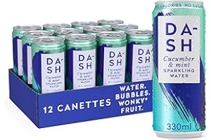 DASH Water Concombre Menthe– 12x Eaux pétillantes aux extraits de concombre et menthe et arômes natrels SANS Sucre, SANS Édulcorant, SANS calories – Infusées avec des Fruits rejetés (12x330ml)