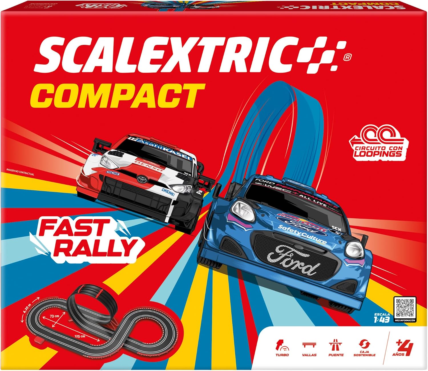 SCALEXTRIC - Circuito Compact - Pista de Carreras Completa - 2 Coches Incluidos - Escala 1:43 (Circuito Compact Fast Rally)