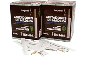 DON PALILLO- 1000 Agitadores de Madera Desechables de 11 cms. Envueltos Individualmente. (2)