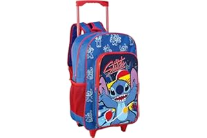 TDL Stitch Kids' Trolley Backpack with Wheels, Adjustable Handle, 2 Compartments