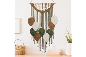Weldomcor Macrame Wall Hanging Boho Leaf Woven Tapestry, Bohemian Chic Home Decor Modern Handmade Leaves Feather Wall Art Decorations for Bedroom Living Room Apartment Ornament (Brown)