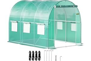 VEVOR Invernadero de Túnel 3 x 2,1 x 2,1 m con 6 Ventanas de Malla Marco de Acero Invernadero Caseta de Jardín Huerto Blanco para Cultivo de Plantas Flores Verduras