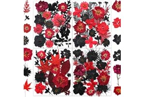 YouthBro 141PCS Black Red Dried Pressed Flowers for Resin Real Nature Flowers Herb Set for Christmas DIY Candle Soap Vase Making Nail Card Scrapbook Art Craft Floral Decors