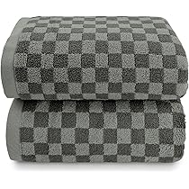2 Badetücher Aus Baumwolle, Grau Kariert – Ultraweich, 137,2 X 71,1 Cm, Mittlere Dicke
