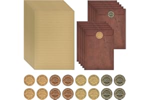 DECORDWELL Juego de Papels de Papelería Vintage, 48 Hojas Papel de Cartas y 48 Sobres Papel Vintage,y 1 hoja de pegatinas, para Invitaciones, Cartas, Notas de Agradecimiento y Más