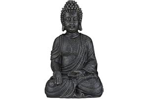 ‎RELAXDAYS Relaxdays Buddha Figur sitzend, 40 cm hoch, Feng Shui Deko, wetterfest & frostsicher, große Garten Dekofigur, dunkelgrau