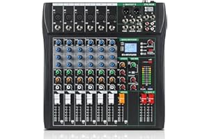 XTUGA 6 Channel Audio Mixer for Computer Recording Sound Control, Sound Board Built-in Digital Effect with 48V Phantom Power, CT60
