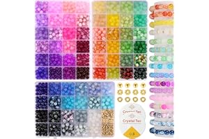 Glass Beads Bracelet Making Kit 8mm, 1540pcs 70 Colors Crystal Beads for Jewelry Making, Funtopia Round Glass Bead for Bracelets and DIY Crafts, Solid and Crackle Colors