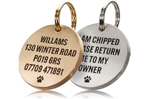 UKR Designs Głębokie grawerowane z grubego litego mosiądzu lub stali nierdzewnej nieśmiertelnik / identyfikator zwierzaka