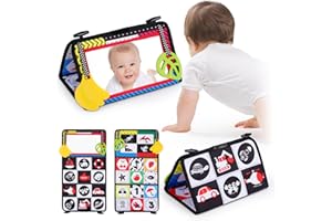 Donaky Tummy Time Mirror Toys, Foldable Baby Mirror Toy Black and White Sensory Toys 0-6 Months Girl Boy Flip Mirror Tummy Time Book for Newborn Infants, Number