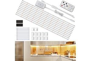 Enteenly Tira LED Blanca Cálido 5m, Debajo de Los Armarios, Kit de Luz Led con Mando a Distancia para Vitrina, Cocina, Escritorio, Estantería, Armario, Iluminación de Fondo, 2700K