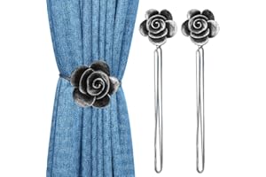 Lewondr Vintage Camellia Magnetic Curtain Tieback, 1 Pair Resin Flower Curtain Drapery Holdback Retro Window Curtain Decorative Buckle Holder for Home Office Cafe Balcony - Ink