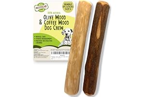 Woodbone Olive Wood and Coffee Wood Dog Chew Stick for Small Dogs - Natural Dental Chewing Toy - Bundle of 2 Size S