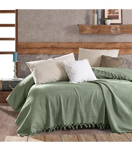 Olivia Rocco Florian Coperta In Cotone 180x250 Cm Verde Salvia - Plaid A Quadri Per Divano E Letto